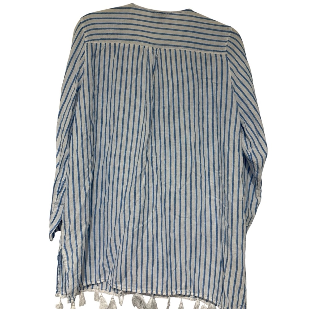 Rachel Zoe Striped Tassel Beach Cover Up Tunic Blue White‎ Size Large - Picture 4 of 10